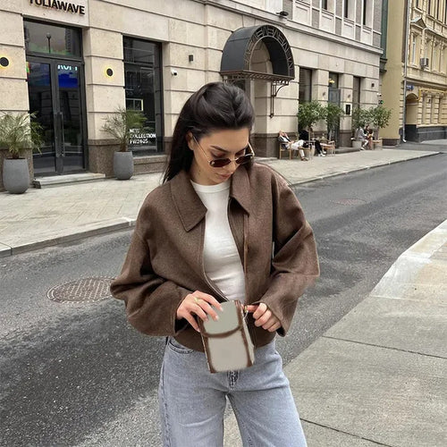 Damen stylische Übergangsjacke mit hohem Kragen und Reißverschluss Drune