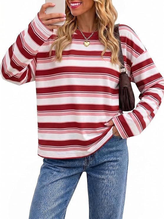 Damen gestreiftes Langarmshirt mit lässigem Schnitt und rundem Halsausschnitt