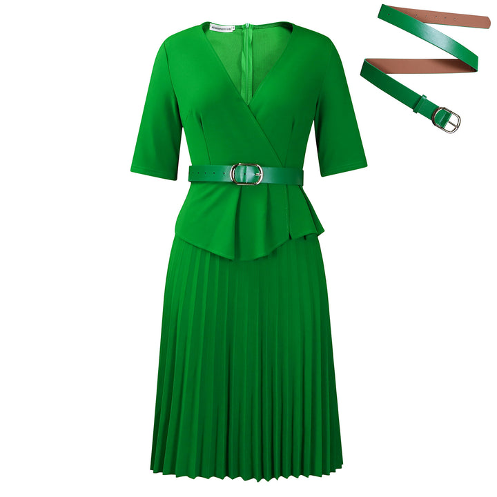 Damen Faltendes Kleid mit tailliertem Oberteil und abnehmbarem Gürtel Drune