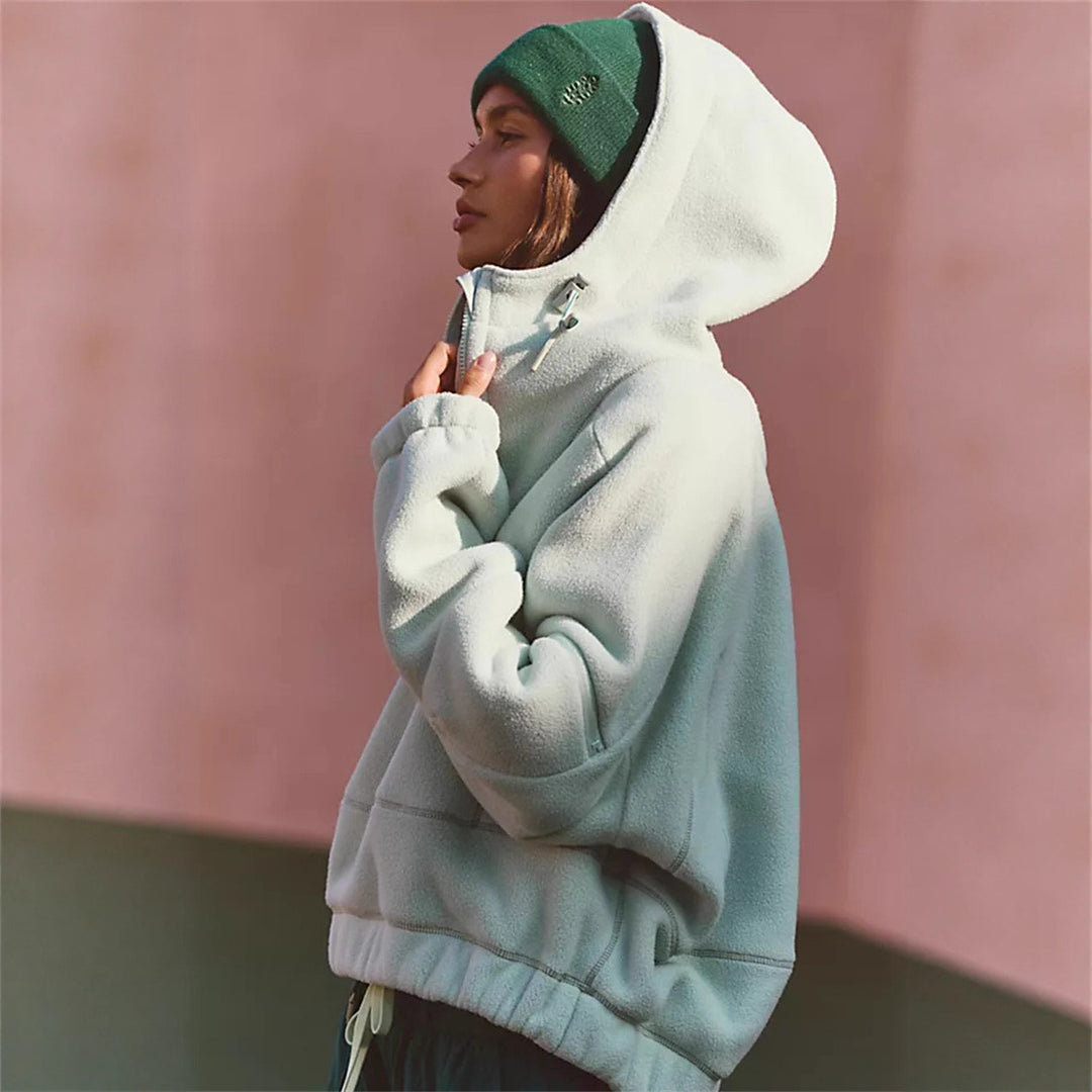 Damen Fleecejacke mit verstellbarem Kapuzenkragen und praktischen Taschen Drune