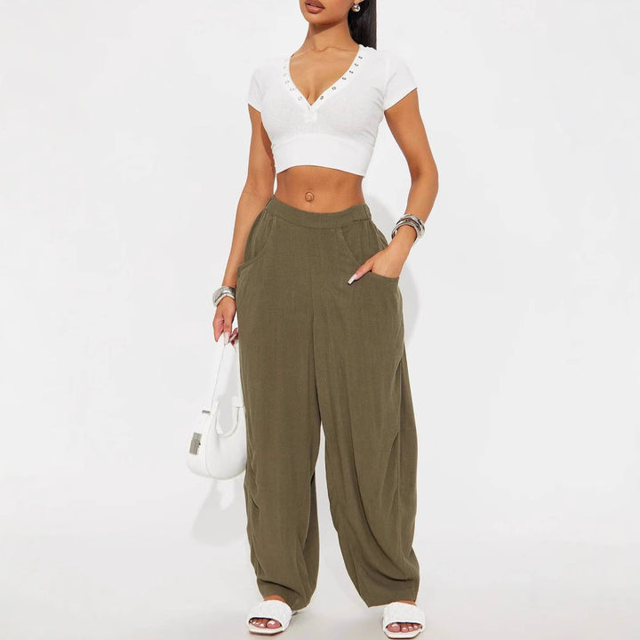 Damen Lässige Weite Stoffhosen mit praktischen Taschen Drune