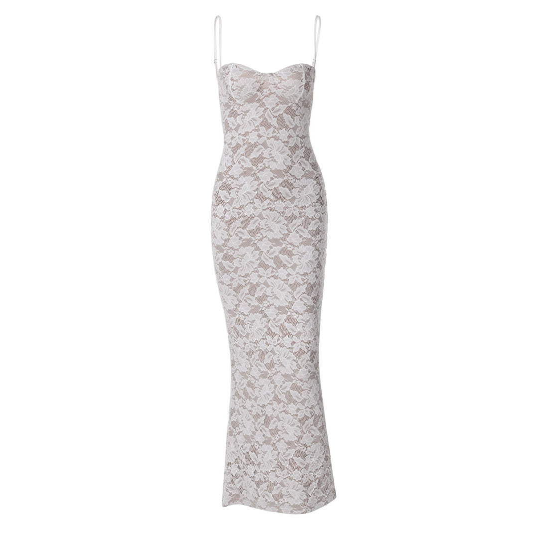 Damen Elegantes Spitzenkleid mit figurbetonter Silhouette und verstellbaren Spaghettiträgern Drune