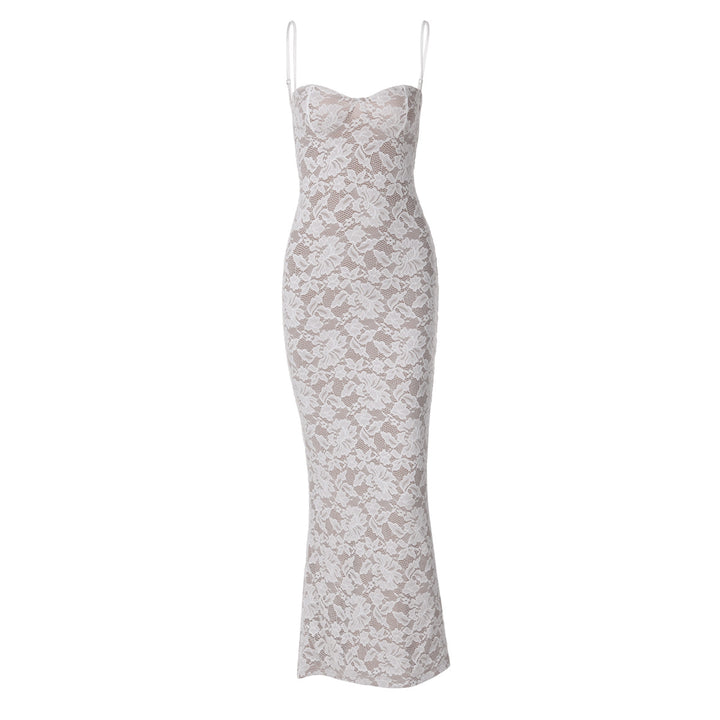 Damen Elegantes Spitzenkleid mit figurbetonter Silhouette und verstellbaren Spaghettiträgern Drune