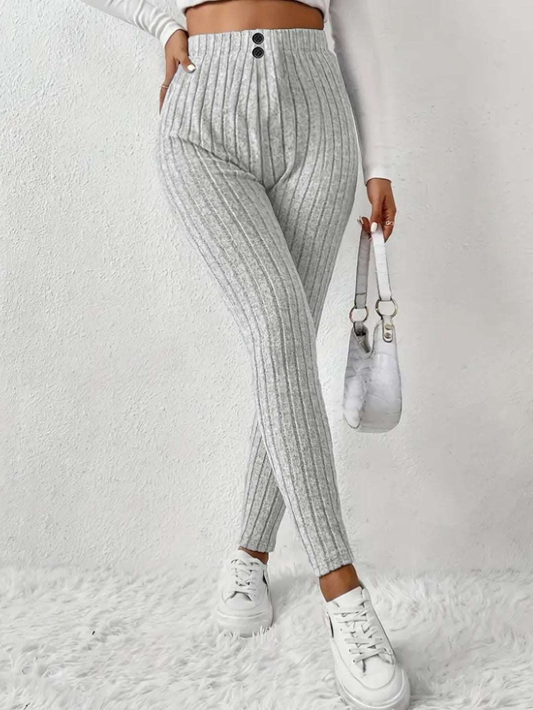Damen Hochgeschnittene Rippstrick-Leggings mit elastischem Taillenbund Drune