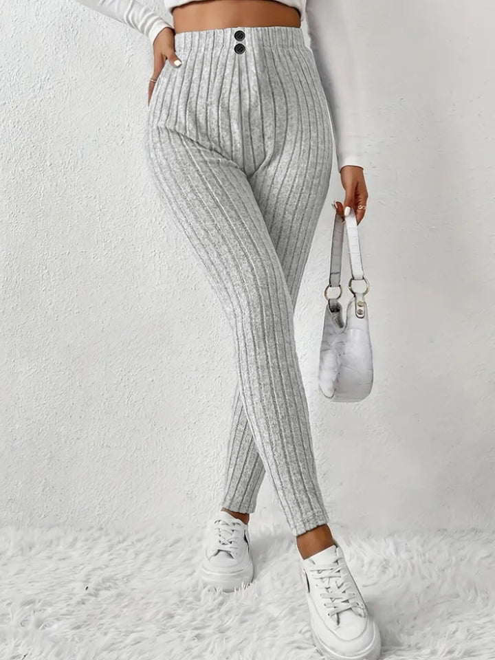 Damen Hochgeschnittene Rippstrick-Leggings mit elastischem Taillenbund Drune