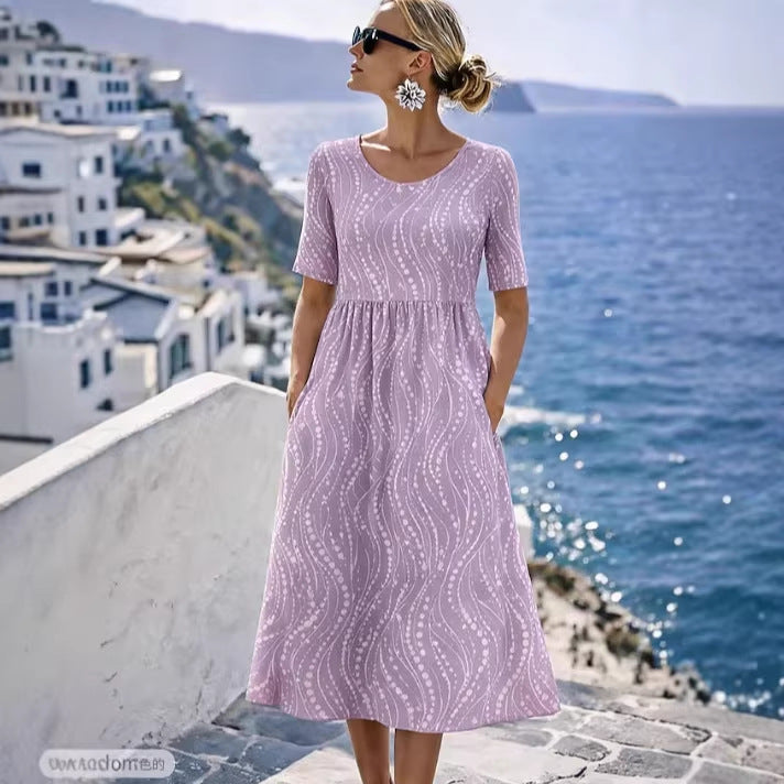 Damen Leichtes Midikleid mit Empire-Taille, halblangen Ärmeln und Eingrifftaschen Drune