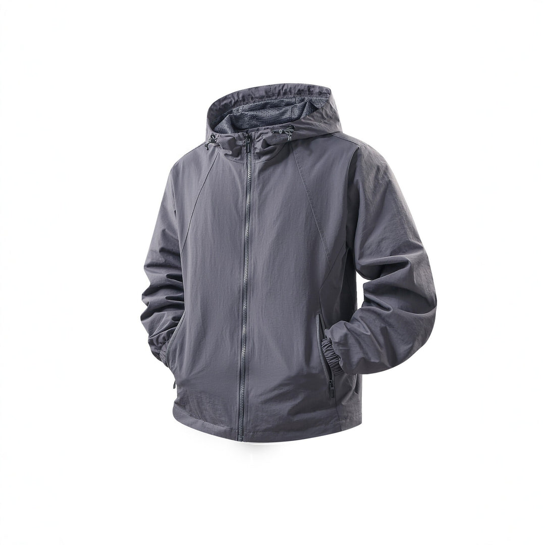 Herren Leichte atmungsaktive Kapuzen-Windjacke mit Mesh-Innenfutter und Reißverschlusstaschen Drune