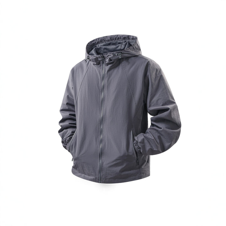 Herren Leichte atmungsaktive Kapuzen-Windjacke mit Mesh-Innenfutter und Reißverschlusstaschen Drune
