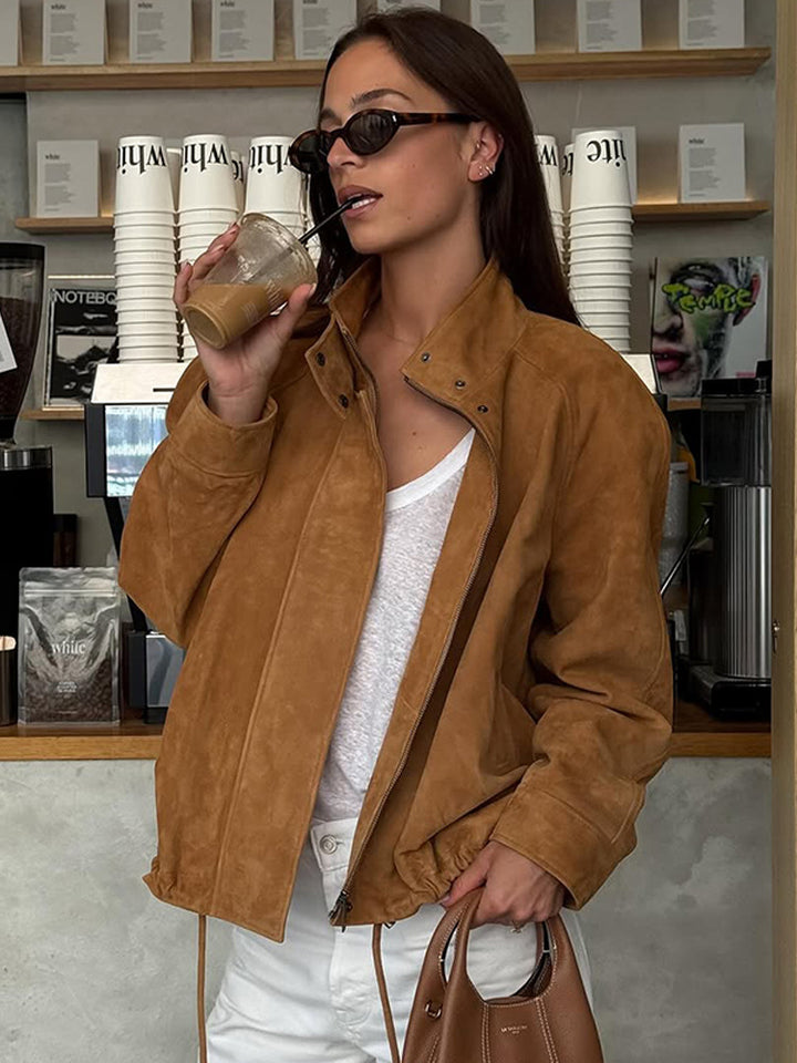 Damen modische Wildlederjacke mit praktischen Taschen und bequemem Schnitt Drune