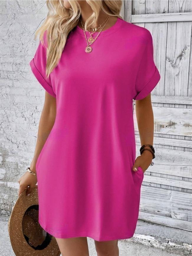 Drune | Lässiges einfarbiges Kleid mit Rundhalsausschnitt