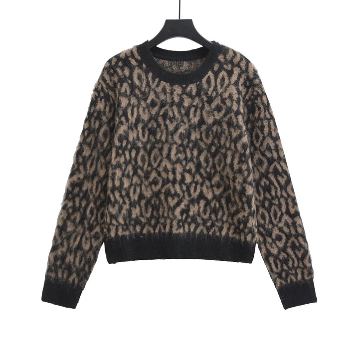 Damen Grobstrick-Pullover mit Leo-Jacquard, weichem Flor und Rundhals Drune