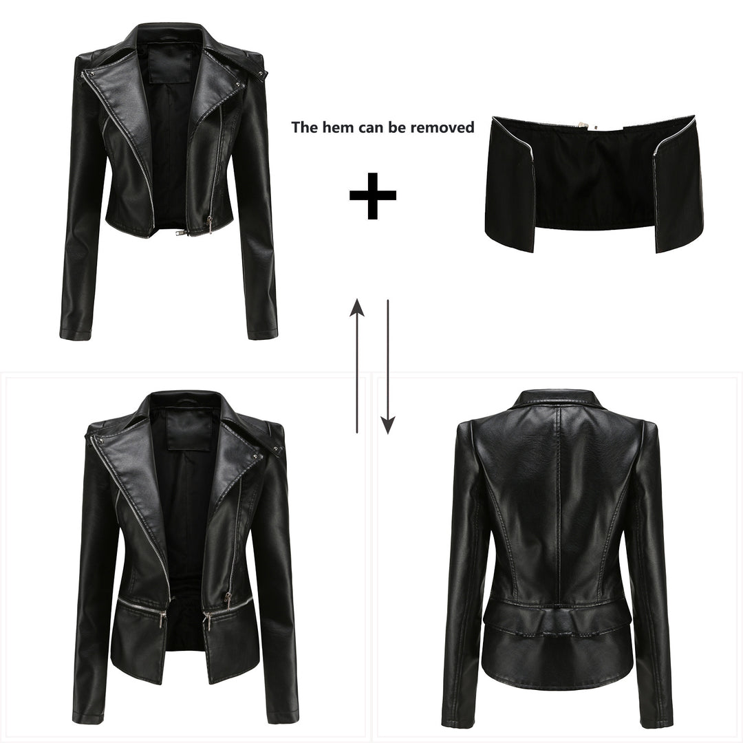 Damen nan taillierte Kunstleder-Bikerjacke mit asymmetrischem Reverskragen Drune