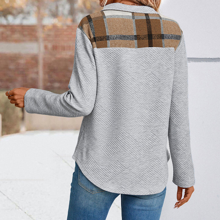 Damen Quilted-Textur Sweatshirt mit Halbkragen und Druckknopfleiste Drune