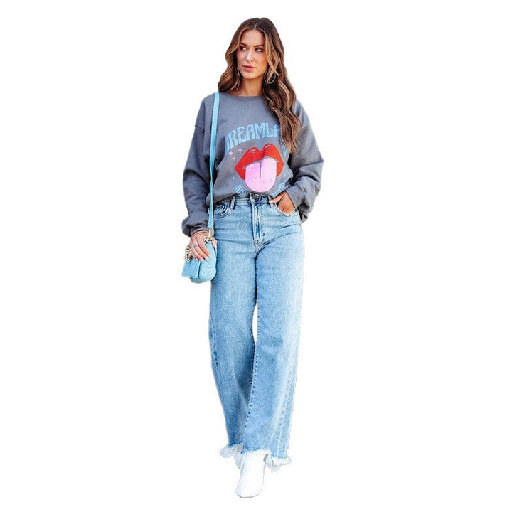 Damen Weite Jeans mit fransigem Saum Drune