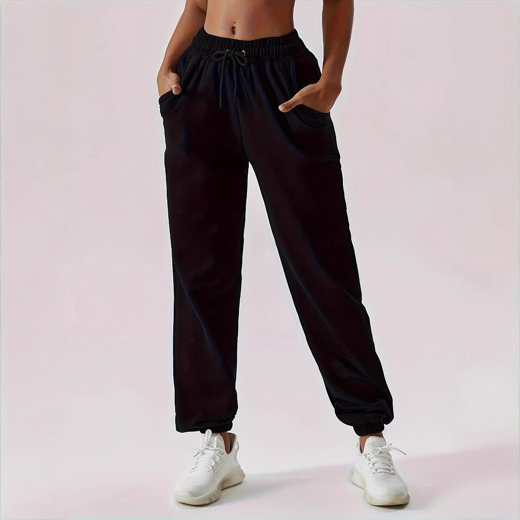 Damen lässige Sporthose mit hohem Bund und elastischen Bündchen Drune