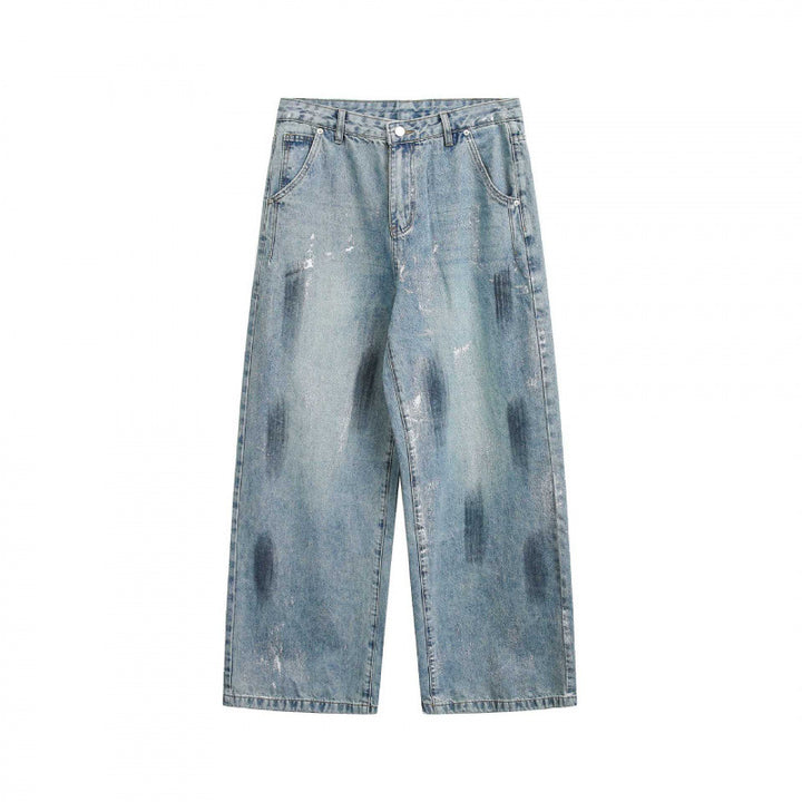 Unisex Weite Cropped-Jeans im Used-Look mit hohem Bund und Paint-Effekt Drune