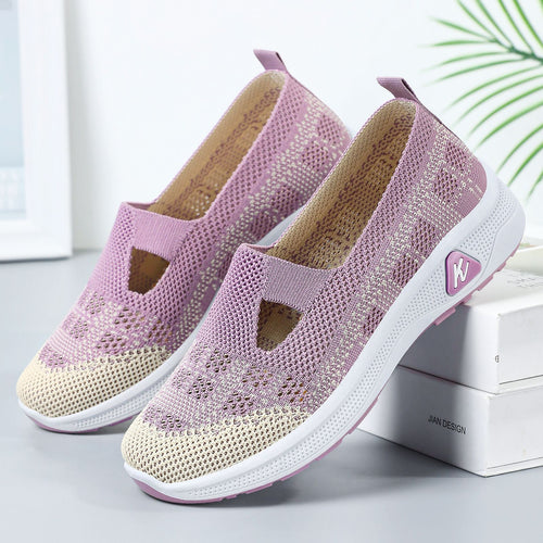 Damen nan leichter gestrickter Slip-On Mary-Jane-Sneaker mit Cut-Out, atmungsaktivem Strickoberteil und dämpfender Komfortsohle Drune