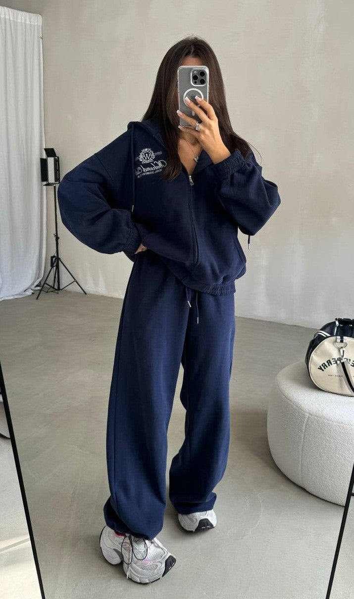 Damen Weiches Oversize-Kapuzen-Sweatjacken-Set mit weiter Jogginghose Drune