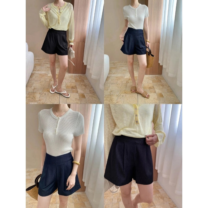Damen elegantes Shorts-Set mit geschlitzen Bein und hohem Bund Drune