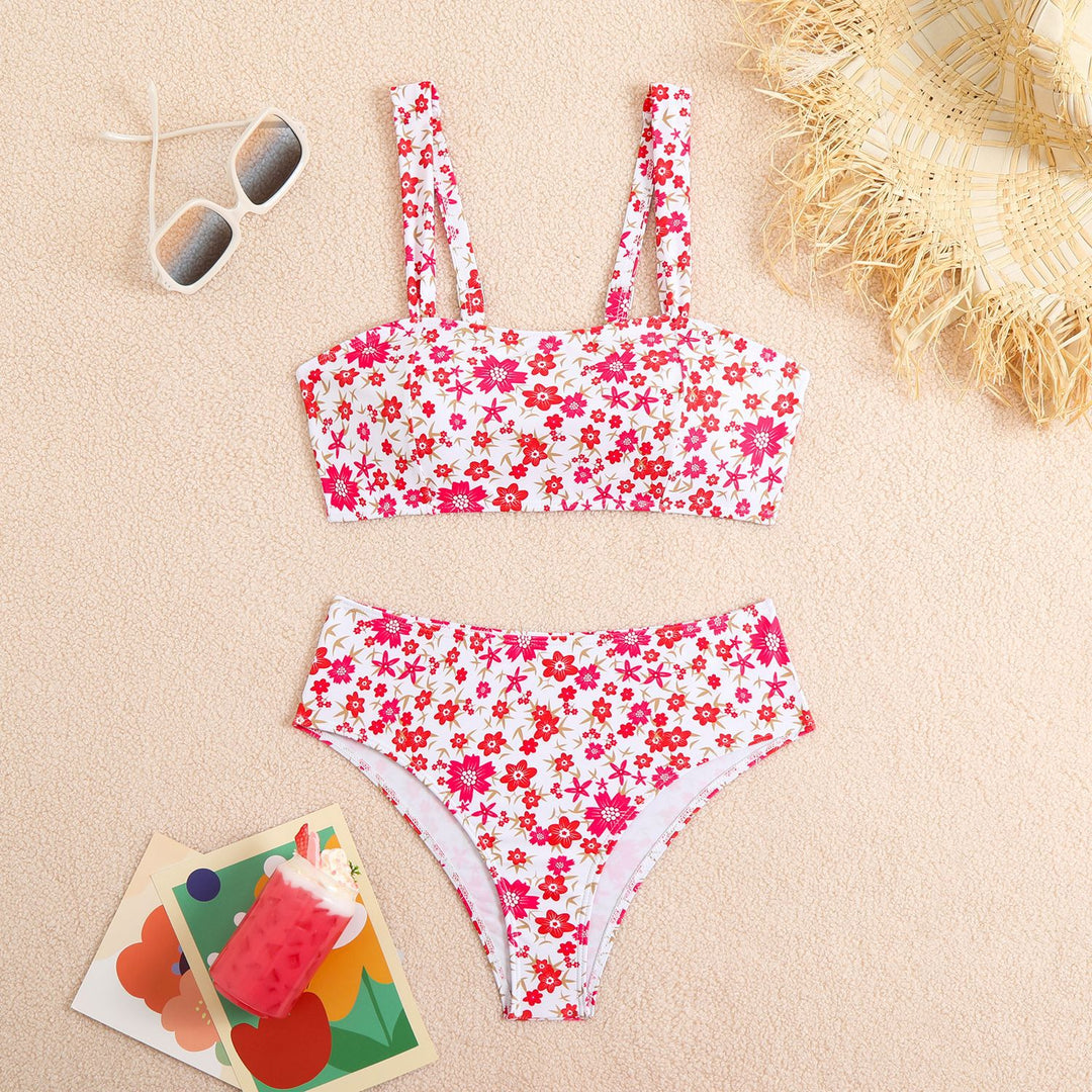 Damen Hoch tailliertes Blumen-Bikini-Set Drune