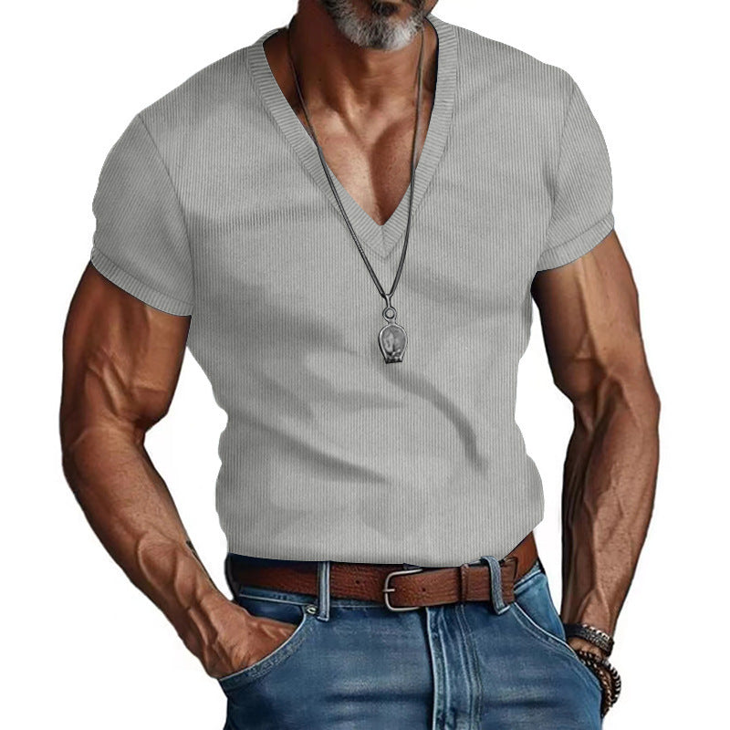 Herren Kurzarm V-Ausschnitt T-Shirt Drune