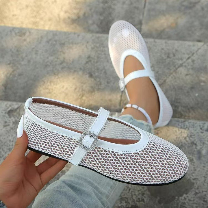 Damen Ballerinas mit elegantem Netzdesign und Kettenapplikation Drune