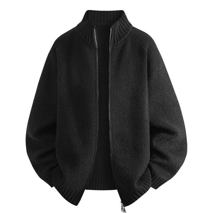 Damen Oversize Teddy-Strick-Cardigan mit Stehkragen, Rippsäumen & Zwei-Wege-Reißverschluss Drune