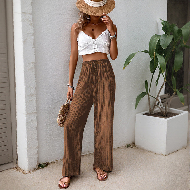 Damen Weite Sommerhose aus leichtem Crinkle‑Stoff mit elastischem Bund und Tunnelzug Drune