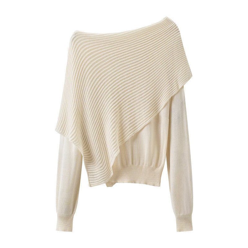 Damen Asymmetrischer schulterfreier Strickpullover mit Poncho‑Einsatz Drune