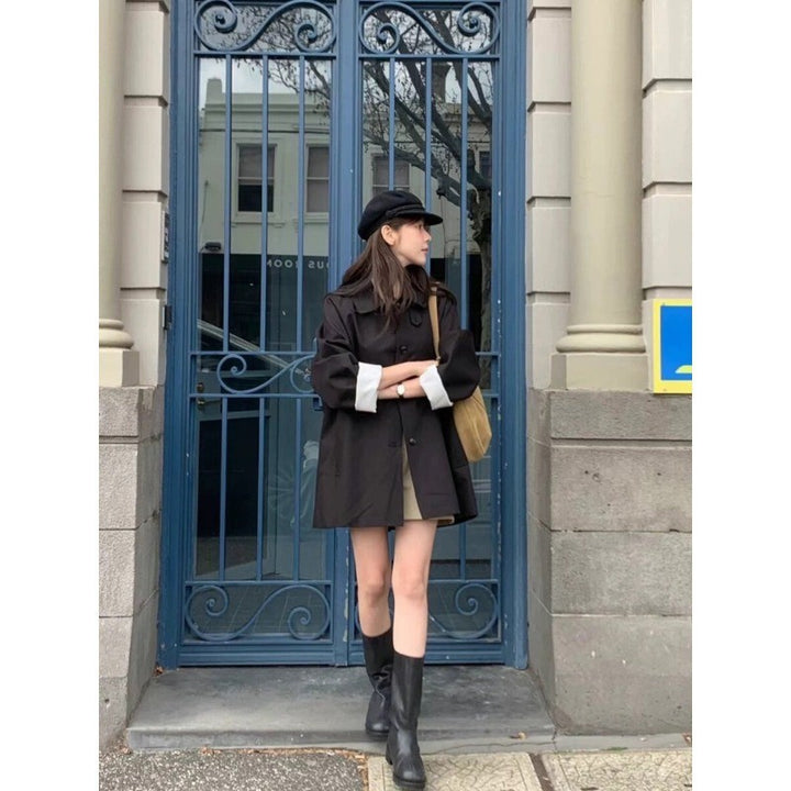 Damen Kurze Oversize-Trenchjacke aus Baumwollmischung mit Hemdkragen Drune