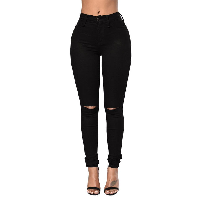 Damen Skinny Jeans mit modischen Riss-Details und hohem Bund Drune