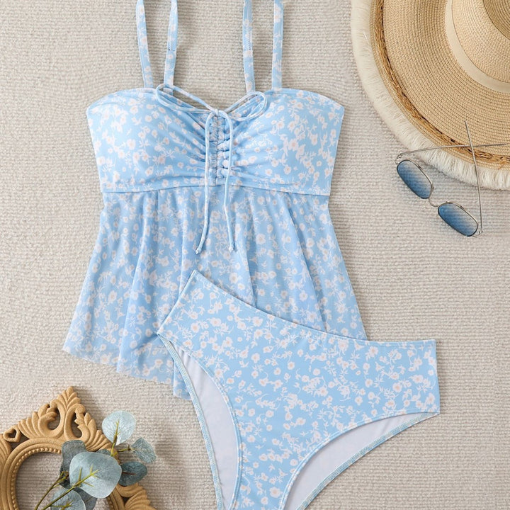 Damen Tankini mit ärmellosem Oberteil und verspieltem Blumendesign Drune