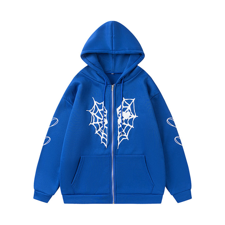 Damen Kapuzenjacke mit auffälligem Spinnenmotiv und praktischen Taschen Drune