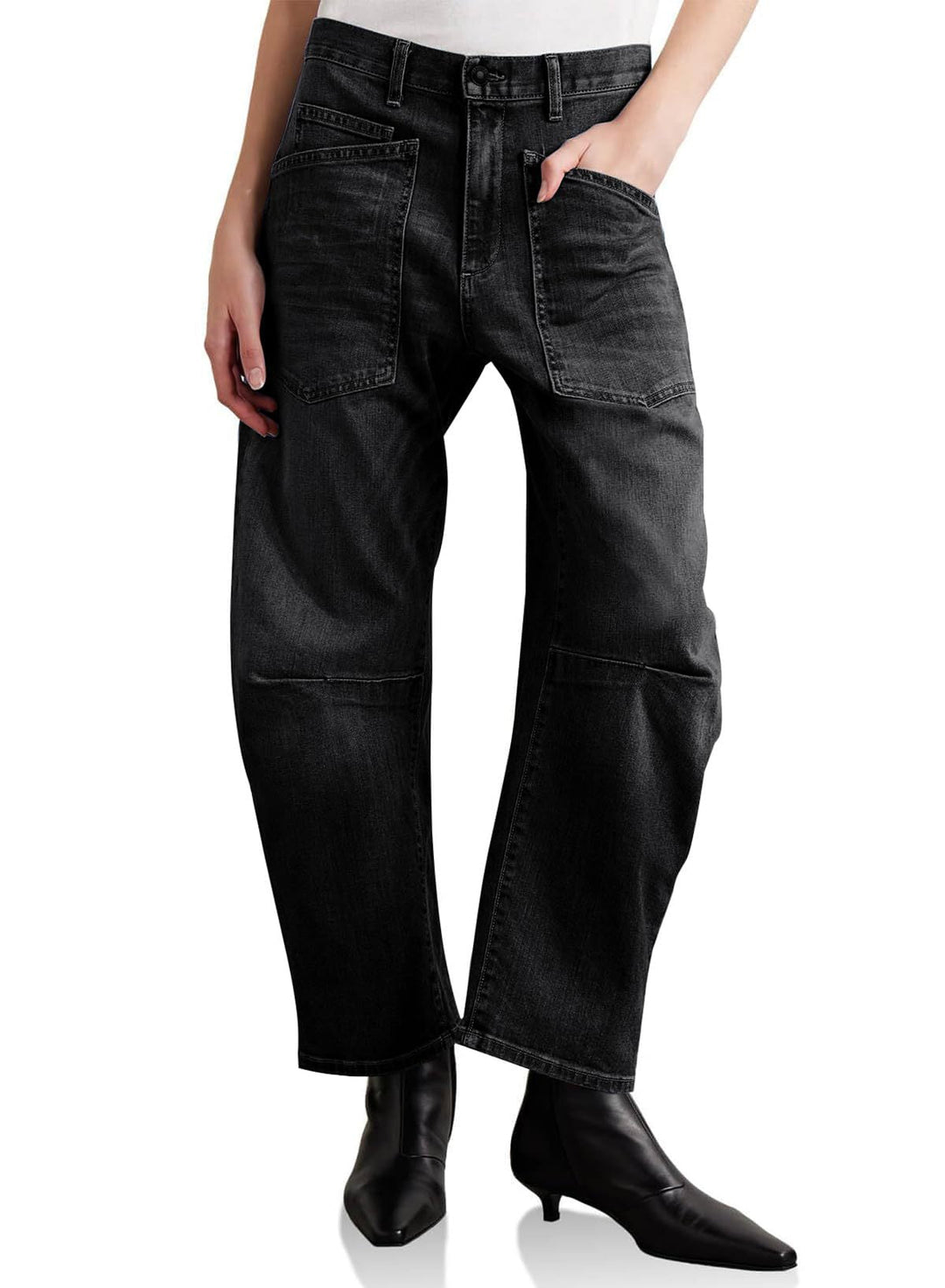 Damen halbhohe Denim-Hose mit einzigartigen aufgesetzten Taschen Drune