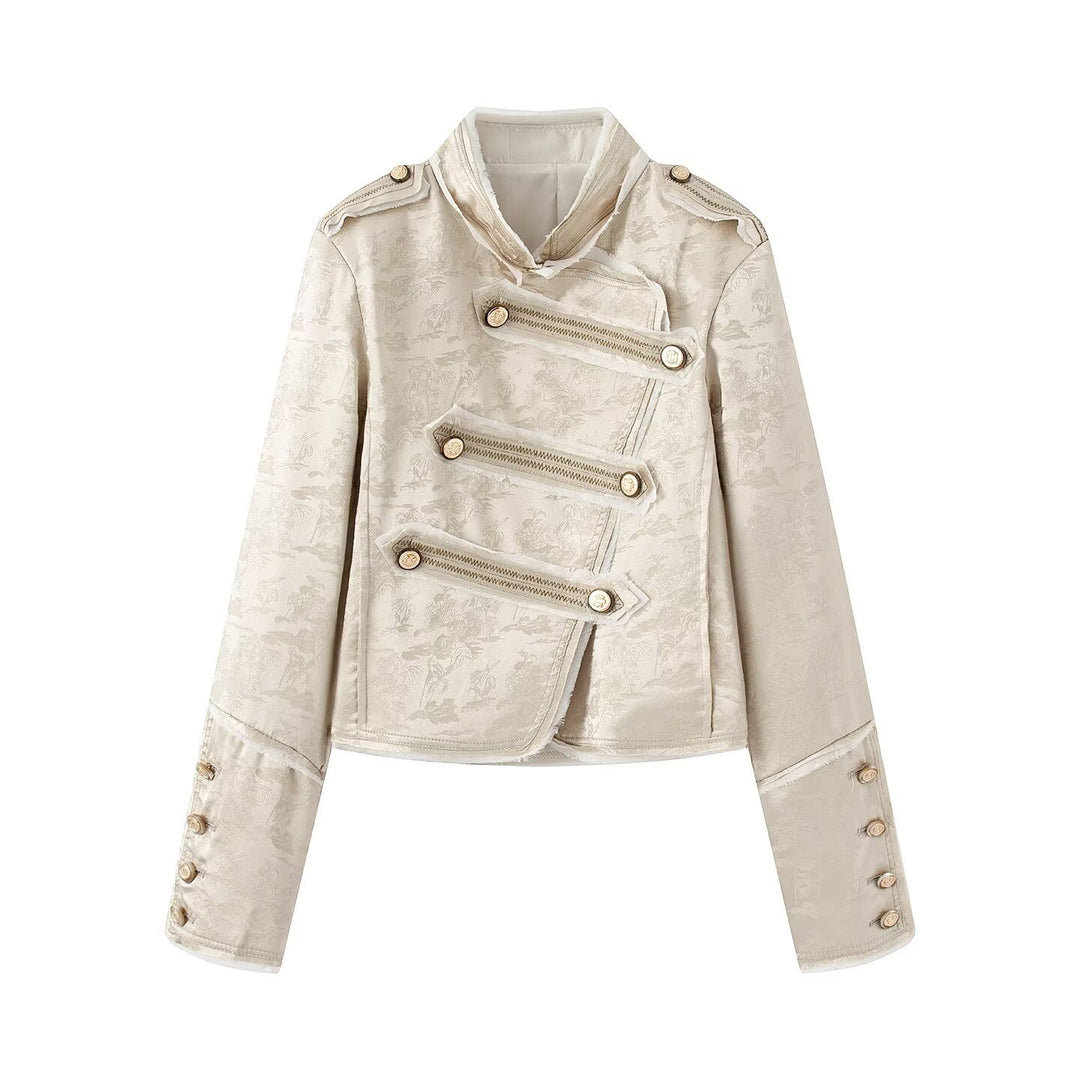 Damen Ornamentale Militärjacke aus Jacquard mit asymmetrischer Zierknopfleiste Drune