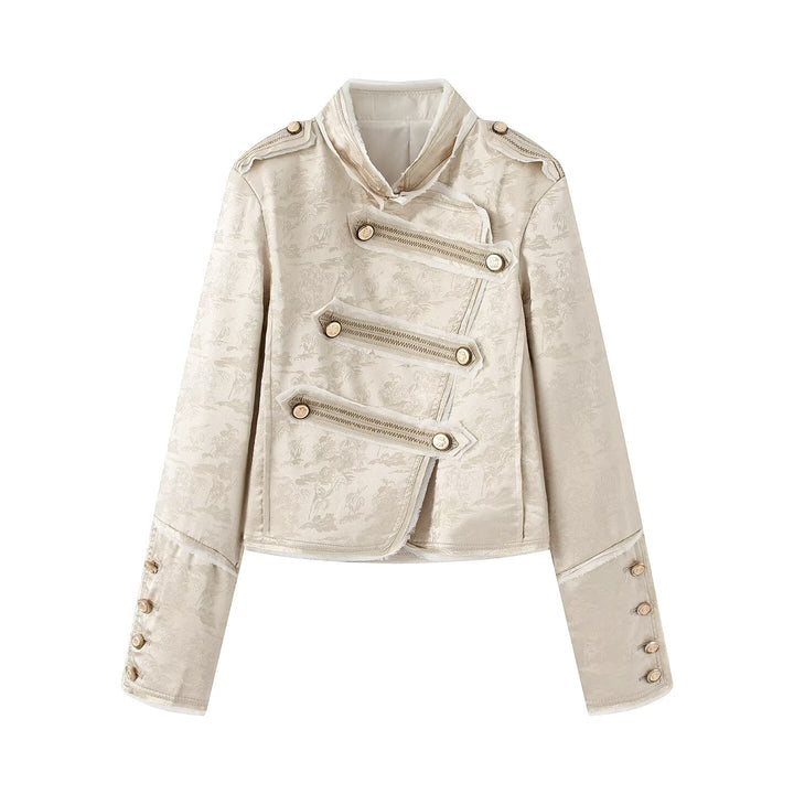 Damen Ornamentale Militärjacke aus Jacquard mit asymmetrischer Zierknopfleiste Drune