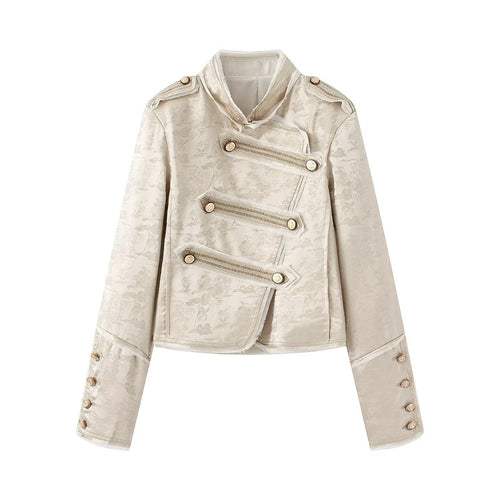Damen Ornamentale Militärjacke aus Jacquard mit asymmetrischer Zierknopfleiste Drune
