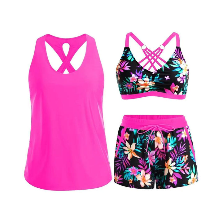 Damen Sport-Badeanzug-Set mit modischem Racerback und Shorts Drune