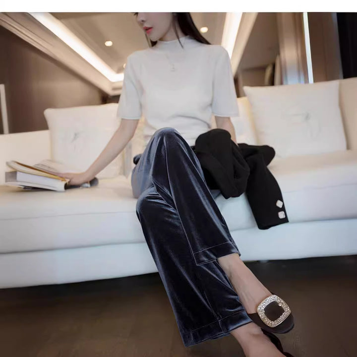 Damen Elegante und weite Plissee-Stoffhose Drune