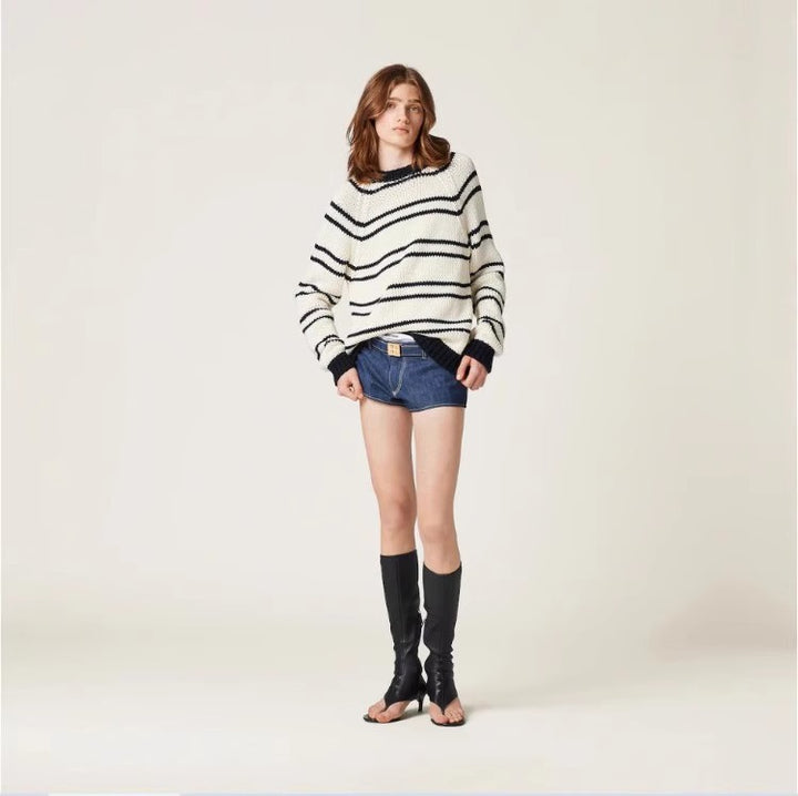 Damen Modischer Streifenpullover aus grobem Strick Drune