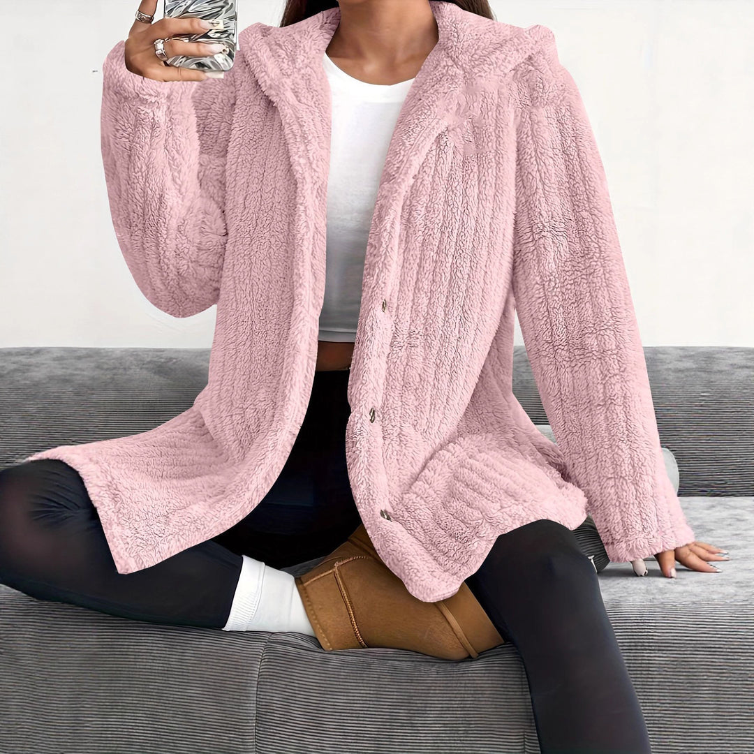 Damen Kuschelige Kapuzenjacke mit Knopfdetails Drune