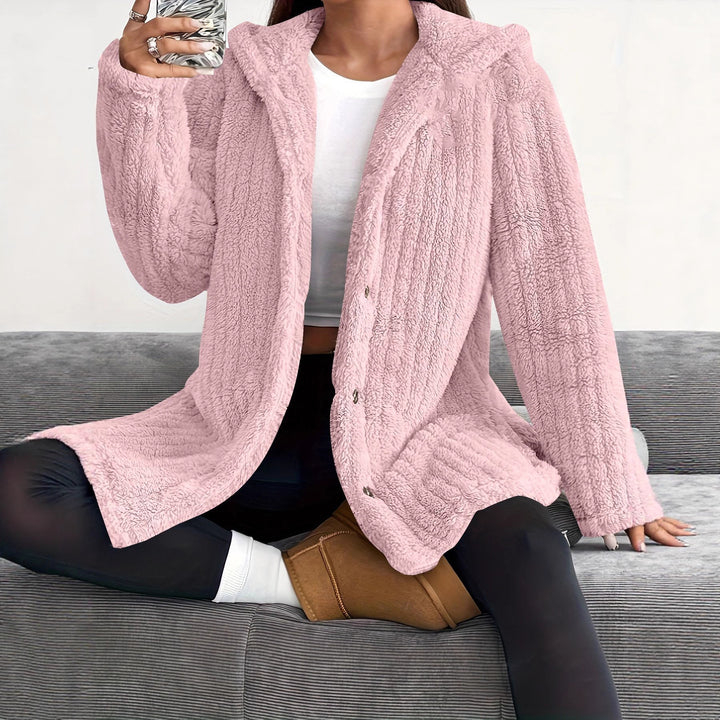 Damen Kuschelige Kapuzenjacke mit Knopfdetails Drune