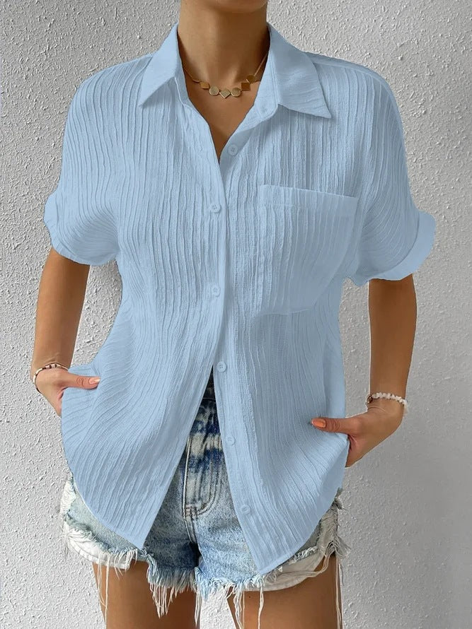 Damen Kurzarm Hemdbluse mit strukturiertem Obermaterial Drune