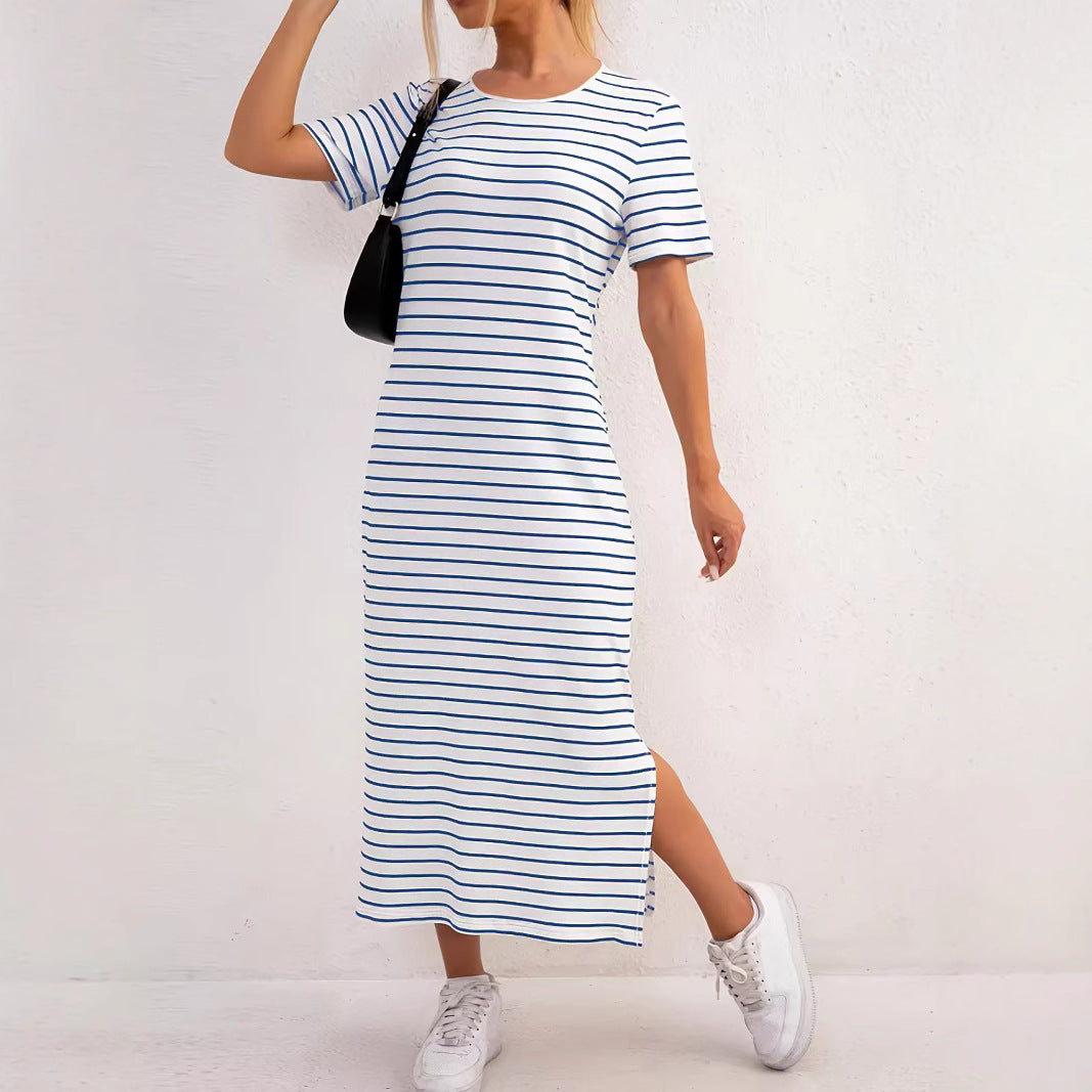 Damen Maxikleid mit seitlichen Schlitzen und gestreiftem Design Drune