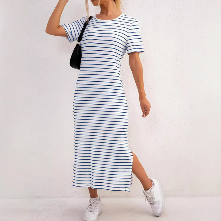 Damen Maxikleid mit seitlichen Schlitzen und gestreiftem Design Drune