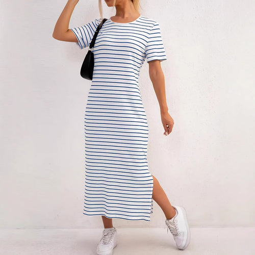 Damen Maxikleid mit seitlichen Schlitzen und gestreiftem Design Drune
