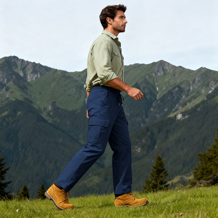 Herren Outdoor-Cargohose mit elastischem Tunnelzugbund und Druckknopf-Taschen Drune