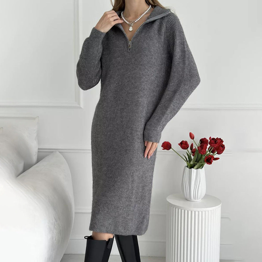 Damen Strickkleid mit Stehkragen und Reißverschluss Drune