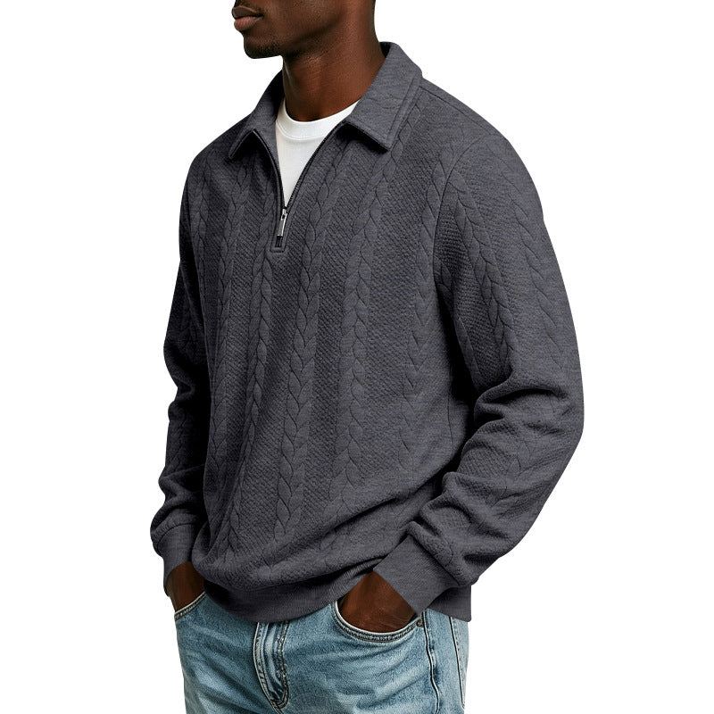 Herren Troyer-Strickpullover mit halbem Reißverschluss und Zopfmuster Drune