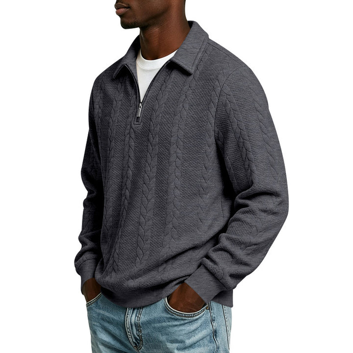 Herren Troyer-Strickpullover mit halbem Reißverschluss und Zopfmuster Drune